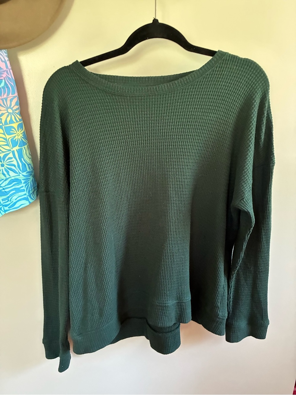 Forest Green Waffle Knit Long Sleeve Top Large